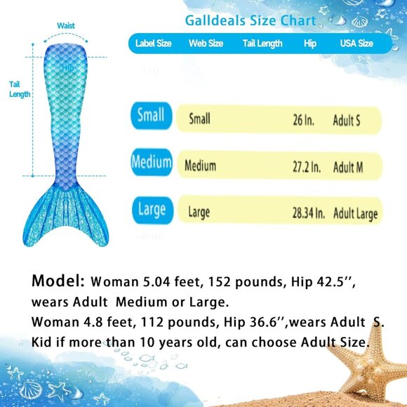 Women Teen Adults Mermaid Tails Swimming Suit Polyester Spandex Blue Large - Picture 3 of 5